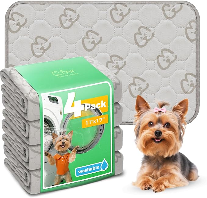 FXW Washable Pee Pads for Dogs, Super Absorbent, 11" x 17", 4 Packs | Machine washable, Non-slip backing