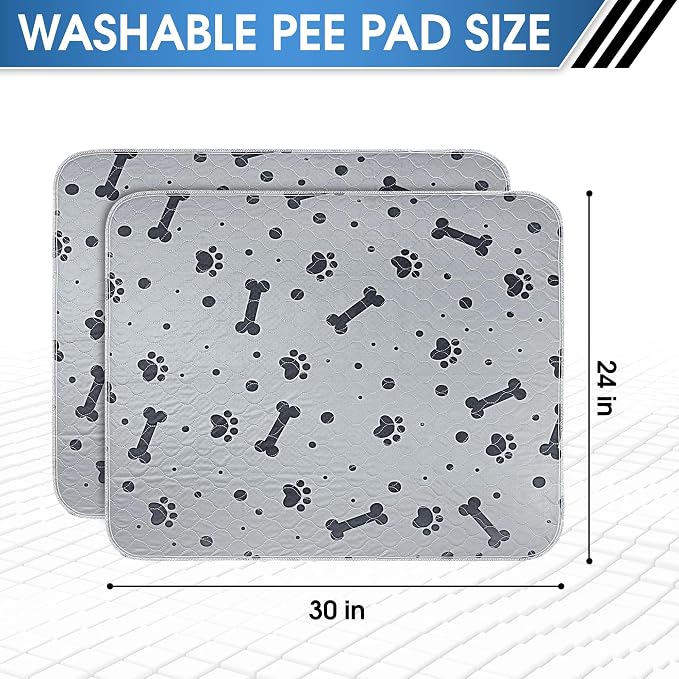 Washable Puppy Pads for Dogs 2 Packs 24’’ x 30’’ Reusable Pee Pads for Dogs Waterproof Heavy Absorbent Puppy Training Pads for Indoor Dog Mats