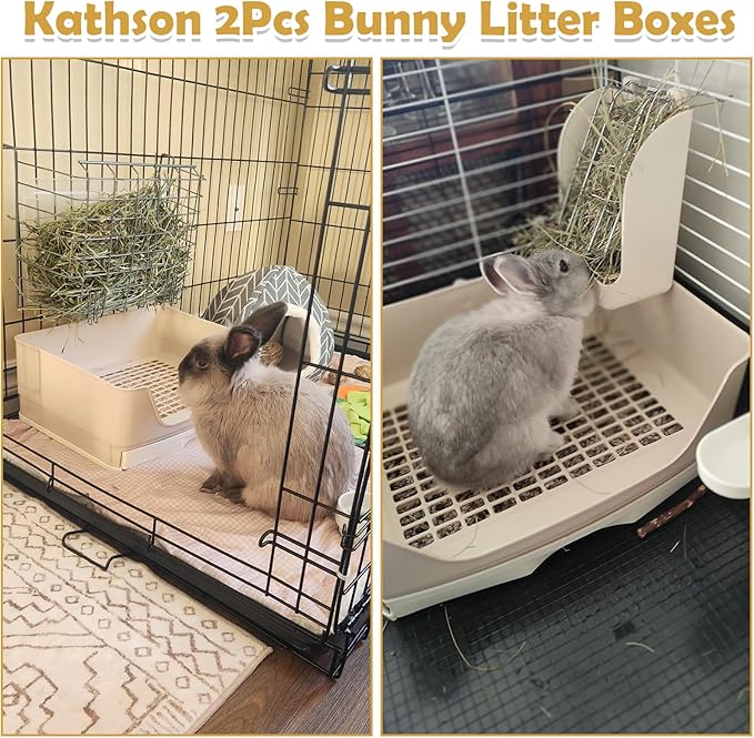 kathson 2PCS Large Rabbit Litter Box Trainer, Potty Corner Toilet with Drawer Bigger Pet Pan for Adult Hamster, Guinea Pig, Ferret, Galesaur, Bunny and Other Animals (Brown)