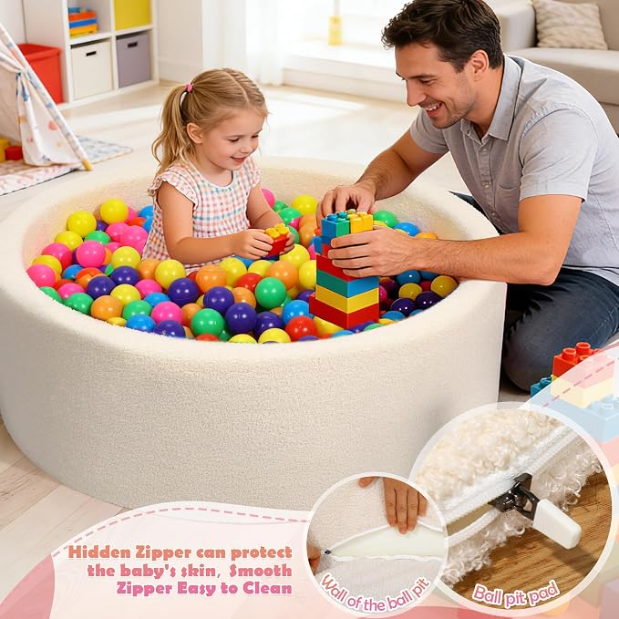 Imitation Teddy Colours Foam Ball Pits 35.4"x 11.8" Soft Round Playpen for Toddlers Dogs Cats with Soft Memory Sponge Indoor and Outdoor Game Beige(Balls not Included)