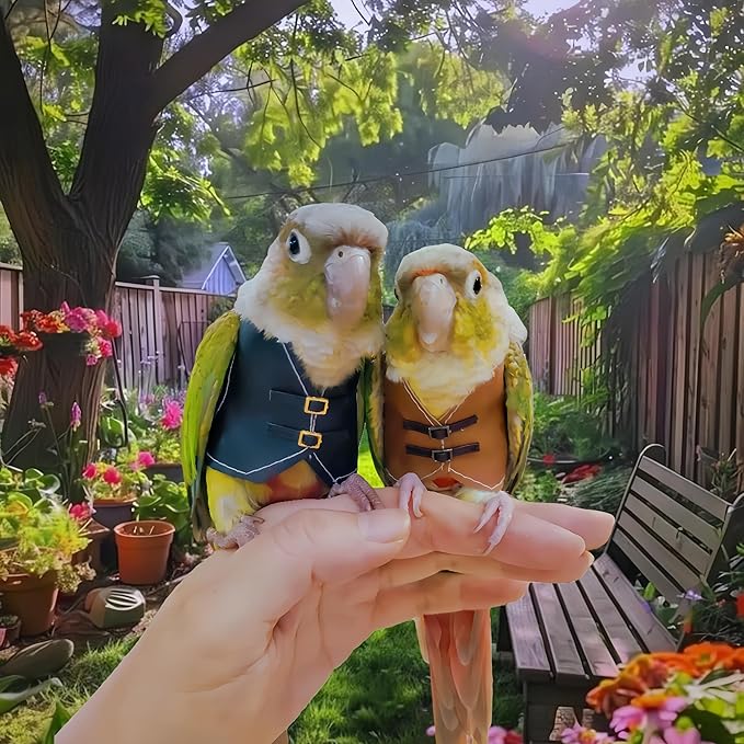 Bird Clothes, Parrot Leather Jacket, Bird Costume Cosplay Photo Prop, Parrot Apparel for Eclectus, Budgerigar, African Greys Parakeet, Conure, Cockatiel, Love Birds-Cowboy Style,Brown,L