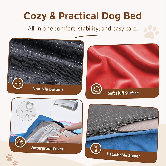 Comfort Expression Orthopedic Dog Beds for Large Sized Dog with Bolster | Waterproof Dog Couch Bed with Washable Cover & Non-Slip Bottom, Supportive Egg Crate Foam Large Pet Bed, 36x27 Inch