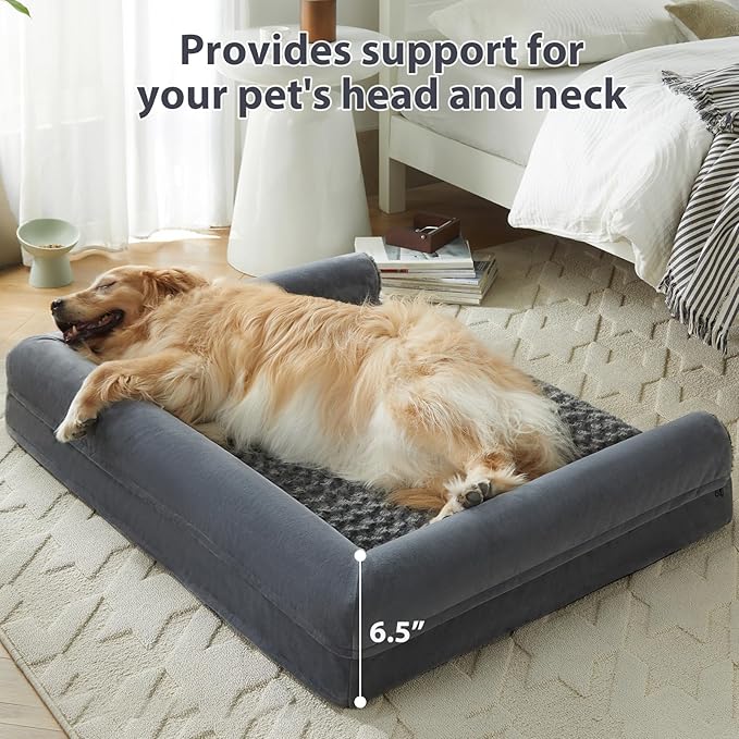 BFPETHOME Orthopedic Washable XLarge Dog Bed for Senior Dog Cozy Sleep | Extra Large Waterproof Big Soft Pet Couch Bed for Dogs Relax with Removable Cover Supportive Foam Dark Grey 42x30 Inch