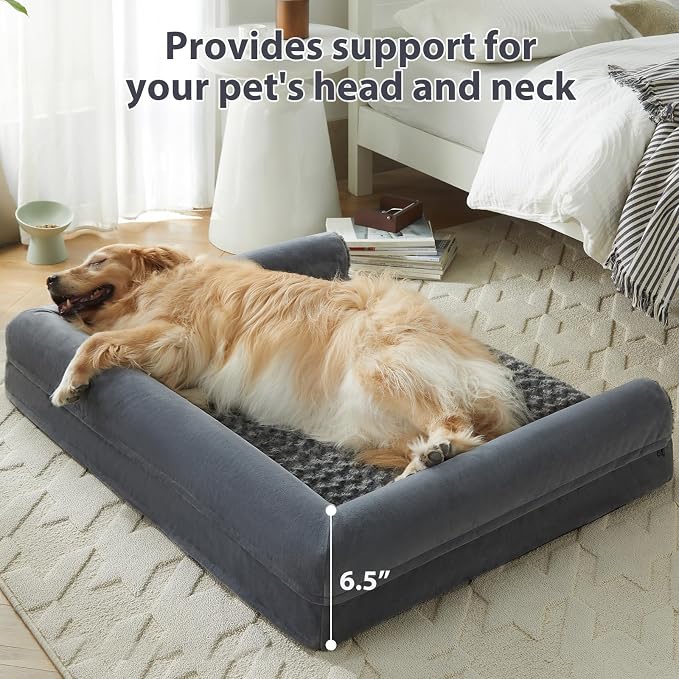 BFPETHOME Orthopedic Washable Large Dog Bed for Senior Dog Comfy Sleep | Waterproof Big Soft Pet Couch Bed for Dogs Relax with Removable Cover Supportive Egg Crate Foam Dark Grey 36x27 Inch