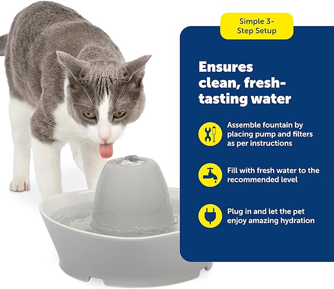 PetSafe Ceramic Pet Fountain – for Cats and Small Dogs – 60 Oz Water Capacity – Whisper-Quiet Water Flow – Great for Shy or Timid Pets – Fresh, Filtered Water