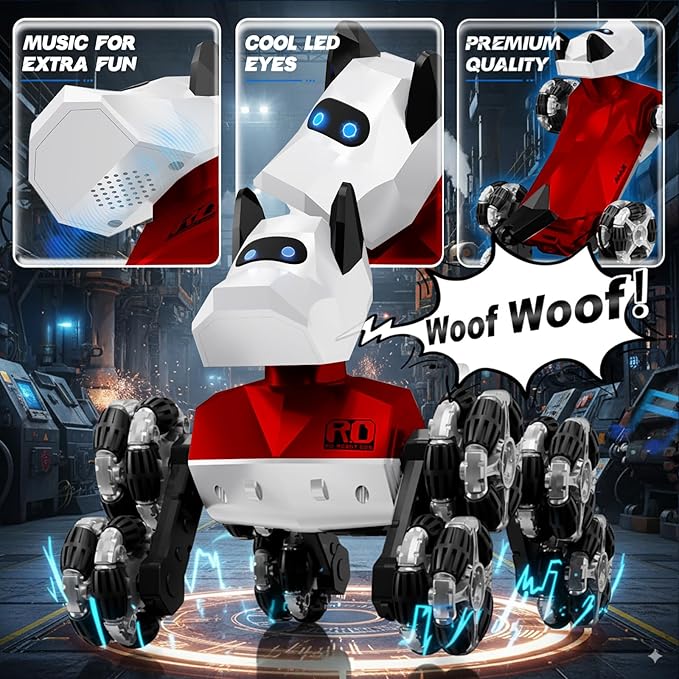 NQD® Robot Dog Toy, 360°Rotate Remote Control Robot Dog with Dancing & Sound FX, Remote Control Cars RC Stunt Robotic Dogs with LED Eyes, Electronic Pet Toys Gifts for Boys Kids Age 3-5 6-7 8-12