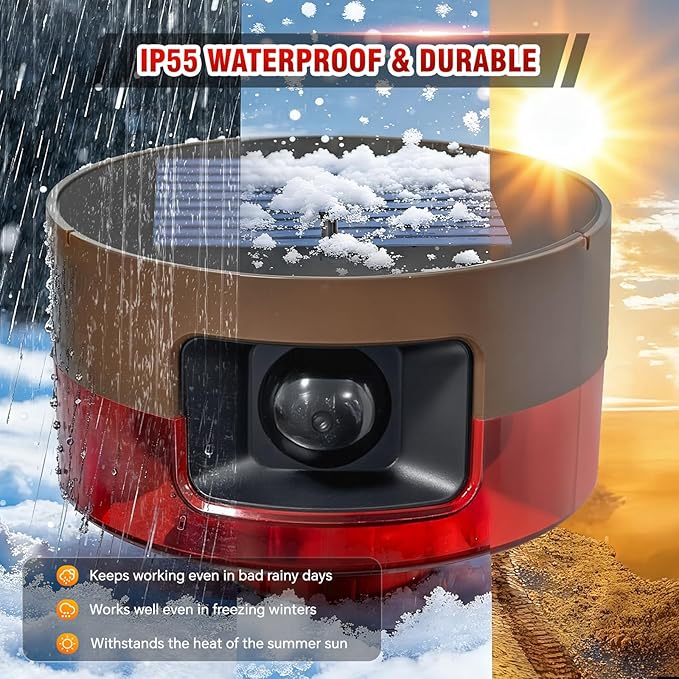 Solar Outdoor Motion Sensor Alarm-Dog Barking or Gunshot Sound, 130dB Noise, 13 Sounds & 360° Motion Detector Alarm Support Recording, with Remote Controller for Home, Villa,Yard,Chicken coop