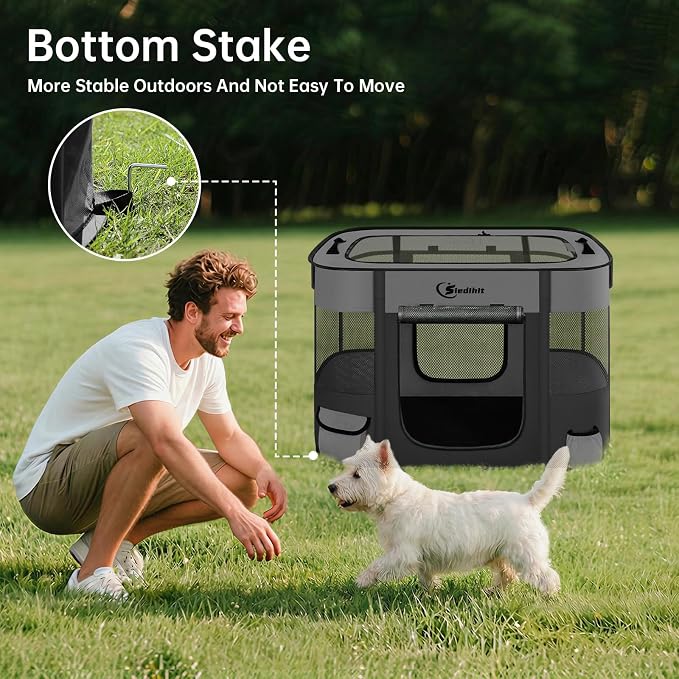 Siedihit Dog Playpen, Cat Pet Puppy Crate, Portable Playpens Indoor Outdoor (Dark Grey, Small)