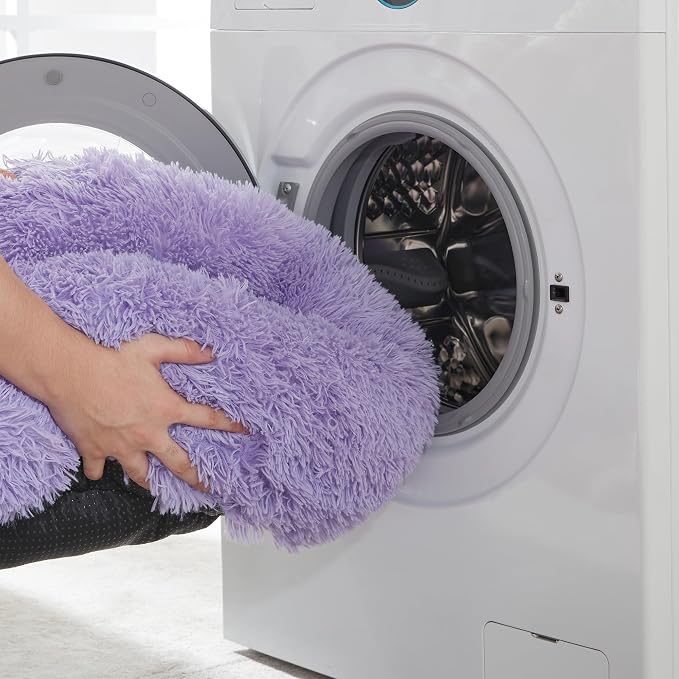 Western Home Calming Donut Medium Dog Bed Washable Pet Bed,30" Purple | Fluffy Faux Fur Round Cuddler,Anti-Anxiety,Anti-Slip Bottom,Plush Pet Dog Beds for Medium Sized Dogs,Up to 45 LBS