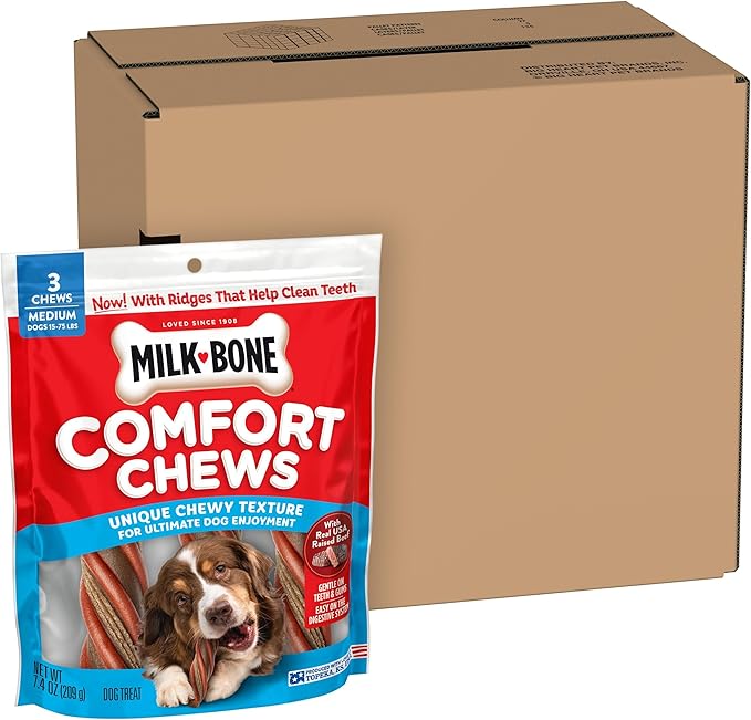 Milk-Bone Comfort Chews, Dog Treats with Unique Chewy Texture and Real Beef, 3 Chews (Pack of 5)