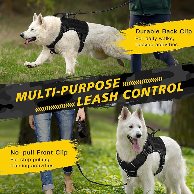 WINGOIN Black Tactical Dog Harness for Large Dogs,No Pull Dog Harness | Heavy Duty with Handle,Adjustable Reflective,Military K9 Style,Big xl Size Dog Vest,for Husky Doberman,for Walking Training