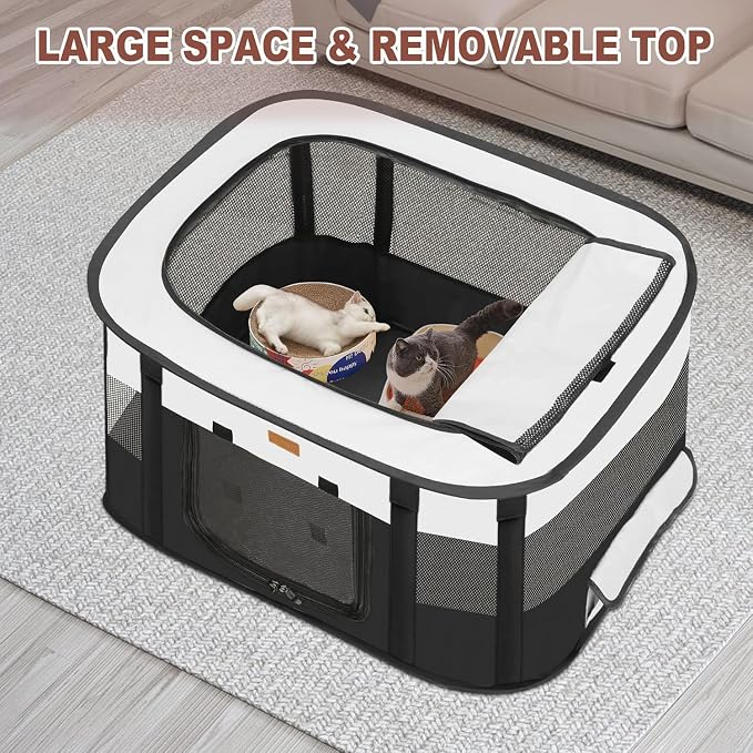 Dog Playpen - Foldable Cat Play Pens for Pubby,Kitten, Rabbit,Portable Pet Tent with Carring Bag for Indoor/Outdoor Travel Camping (Black-Large)