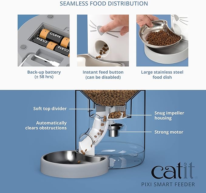 Catit - PIXI Smart Feeder - Automatic Cat Food Dispenser - Timed Pet Feeder for Cats with Dry Food Dispenser, Dessicant Bag, Portion Control, WiFi Enabled