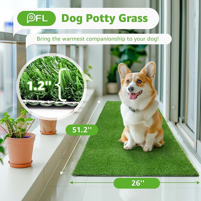 Artificial Dog Grass Pee Pads 51.2"x26" 1 Pack, Fake Grass Potty Training | Easy to Clean, with Drainage, Reusable, Realistic, Turf Grass Mat, Pet-Friendly, for Apartment, Balcony, Indoor Outddor Use