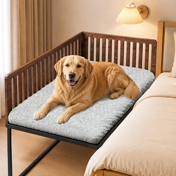 Beside Dog Bed,2 Panel Adjustable Height Dog Bunk Beds,47''x 31'' Metal Dogs Bed Frame with Cushion,X-Large