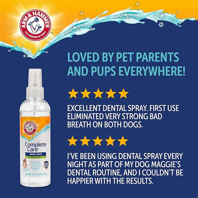 Arm & Hammer Complete Care Dog Dental Spray, Mint Flavor, Brushless Dog Breath Freshener with Baking Soda and Calcium for Tooth Enamel Support, Fluoride-Free, 6 Fl Oz - 2 Pack