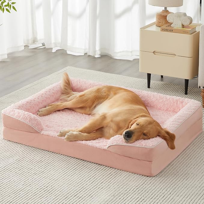 WNPETHOME Orthopedic Washable Dog Bed Large for Senior Dog Cozy Sleep | Waterproof Big Soft Dog Couch Sofa Bed for Dogs Relax with Removable Cover Supportive Comfort Pet Bed Pink 36x27 Inch