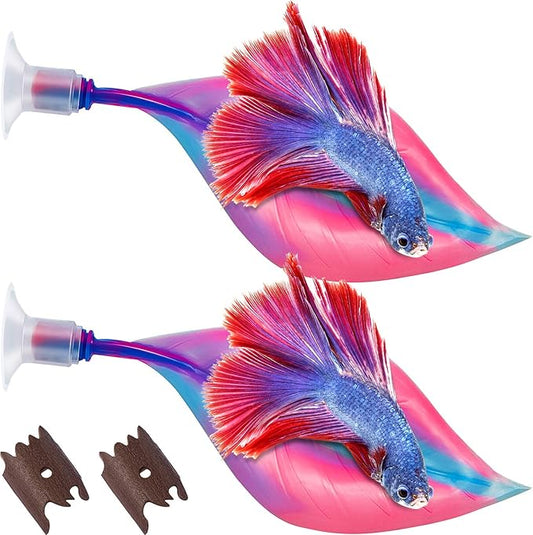 WILLBOND 2 Pcs Pink Silicone Betta Fish Bed Leaf Hammock Betta Fish Tank Accessories Decorations for Aquarium Ornaments, Practical Resting Spot, Comfortable and Safe