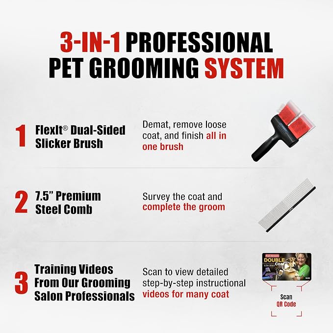 FlexIt Home - Flexible Slicker Brush for Dogs (Single, Firm Flex) | Dog Grooming Brush for Poodles, Golden Doodles, Huskies, Retrievers, and Labradoodles | 3-in-1 System & Video Trainings