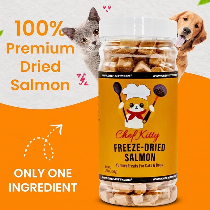 Freeze Dried Salmon Cat Treats | 100% Wild Caught Salmon Dog Treats, Grain- Free | High Protein, Single Ingredient Cat & Dog Food Toppers | No Additives or Preservatives | Tested in USA | 1.4 oz
