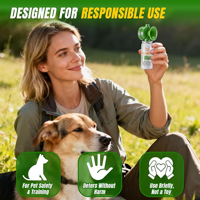 Air Horn with Holster, 1.4 oz 120 dB Loud Pet Trainer to Stop Dog Attacking Barking Fighting Jumping, Coyotes Air Horn for Safety, Protect Yourself & Pet While Walking, Green (1 Pack)