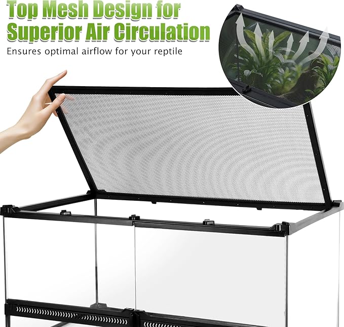 Reptile Terrarium 20"x12"x10", Full Glass Tank Enclosure for Small Reptiles, Geckos, Frogs, Lizards, Snakes, Spiders, Turtles, Rainforest Terrarium Habitat