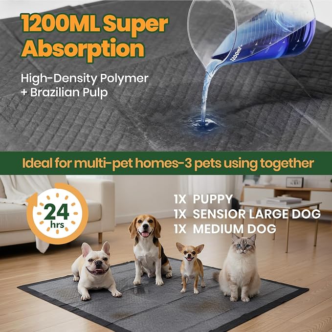 Gimars XXXL 31"x47" 40 Counts Odor-Control Charcoal Pee Pads for Dogs, Super-Absorbent and Leak-Proof Pet Training Pee Pads, Disposable Charcoal Puppy Pads Suitable for Dogs, Cats and Rabbits