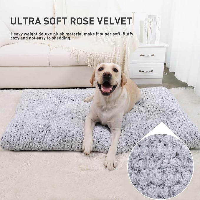 KSIIA Washable Dog Bed Medium Size Dog Crate Bed Plush Pet Mat 36"x27" Gray | Deluxe Plush Comfy Kennel Pad, Anti-Slip Bottom,Deep Sleeping Mat for Medium Dogs,Machine Washable for Easy Cleaning