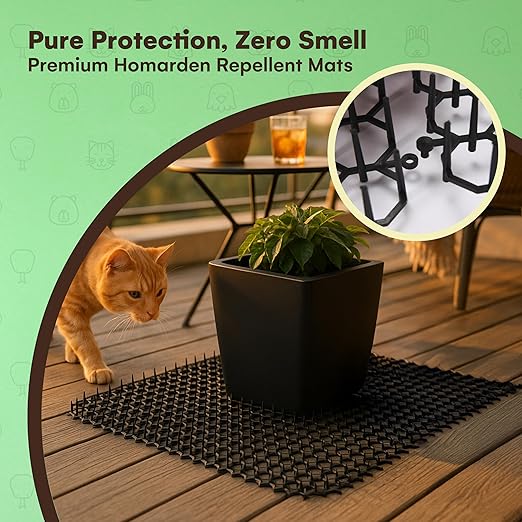 Homarden Cat Repellent Mat – Indoor/Outdoor Scat Mat to Keep Cats Away from Plants, Furniture & Garden – Black Mat with Spikes for Humane Deterrent – Pet-Safe, Flexible Design (Pack of 2)