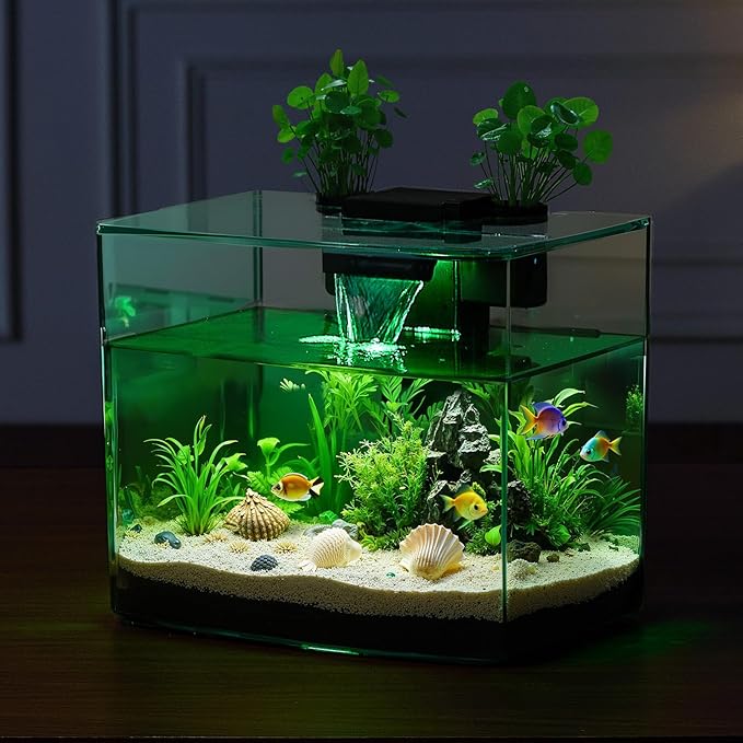 VEVOR Fish Tank Aquarium, 3.5 Gallon, Arch Design, Ultra-Clear GPPS Smart Tank with Adjustable 3-Color Lighting, Self-Cleaning System for Freshwater & Saltwater Fish - Home, Office Use