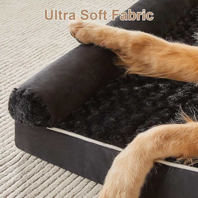 BFPETHOME Orthopedic Washable XXL Dog Bed for Senior Dog Cozy Sleep | Extra Large Waterproof Big Soft Pet Couch Bed for Dogs Relax with Removable Cover Supportive Egg Crate Foam Black 54x36 Inch