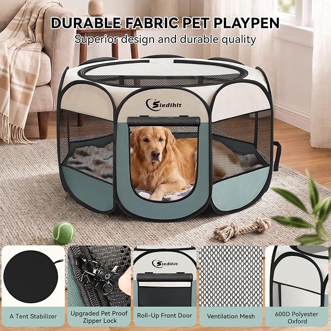 Sieidihit Dog Cat Pet Playpen Puppy Crate Cage Indoor Outdoor, Large Grey | Pet Nursing Enclosure Camping Rest Zone for Recovering Pets New Pet Quarantine Room Portable Pop Up Easy Set up lightweight