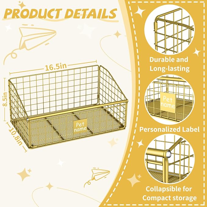 Kaiferty Indestructible Dog Toy basket, Large Toy Bin for Dogs,Pet Toy Bin Dog Metal Basket Organizer Storage for Toys Food Storage (Gold)