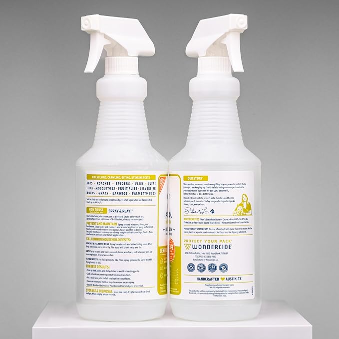 Wondercide - Indoor Pest Control Spray for Home and Kitchen - Ant, Roach, Spider, Fly, Flea, Bug Killer and Insect Repellent - with Natural Essential Oils - Pet and Family Safe — Lemongrass 32 oz