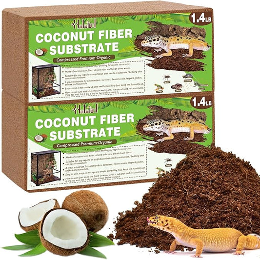 Halatool Coconut Fiber Substrate 2 Pack,Organic Reptile Tank Substrate & Bedding for Leopard Gecko Tortoise Snake Lizard Hermit Crab Tarantula Frog