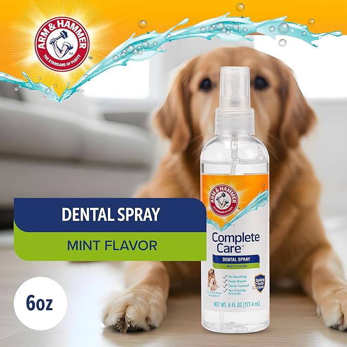Arm & Hammer Complete Care Dog Dental Spray, Mint Flavor, Brushless Dog Breath Freshener with Baking Soda and Calcium for Tooth Enamel Support, Fluoride-Free, 6 Fl Oz - 2 Pack