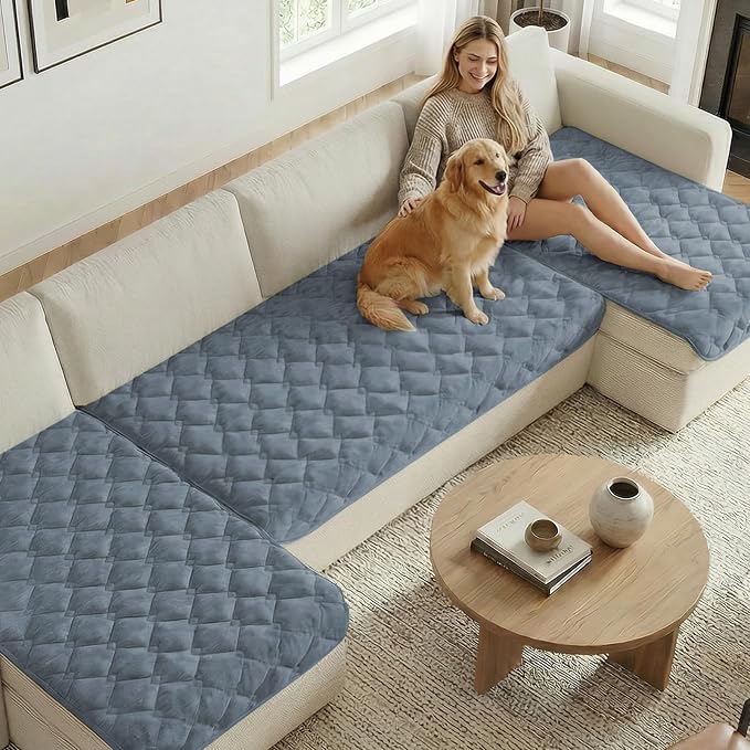 H.VERSAILTEX Chenille Couch Cover for Dogs Washable Soft Fuzzy Sofa Covers for 3 Cushion Couch Sectional Sofa Cover Thick Pet Couch Cover Protector Non-Slip Dog Bed Cover(Stone Blue, 28" x 102")