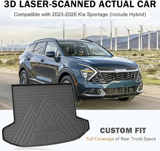KUST Trunk Cargo Liner for 2023-2026 Kia Sportage Accessories (Include Hybrid, Not for PHEV), Rear Trunk Cargo Mat with Backrest Mat, TPE Rubber, Raised Edge