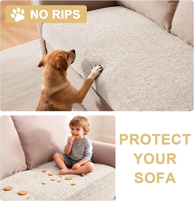 H.VERSAILTEX Non Slip Pet Couch Cover Chenille Dog Bed Protector Thick Soft Sofa Slipcover Pet Friendly Washable Couch Cushion Covers for Pets (52" x 82", Oatmeal)