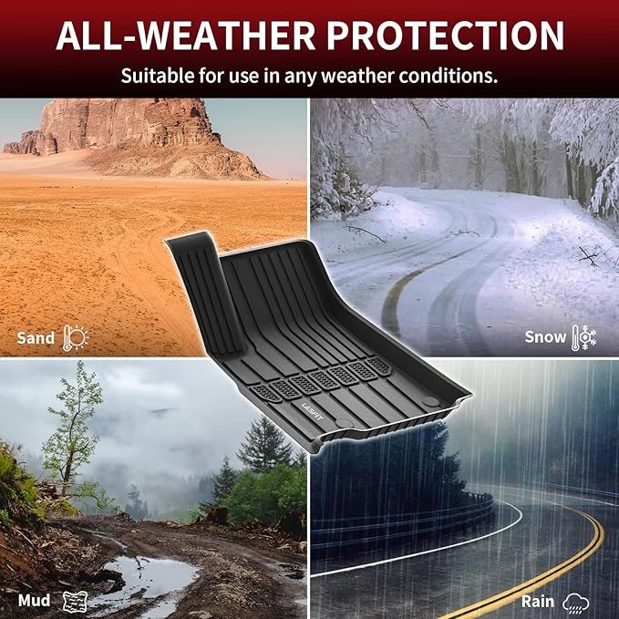 LASFIT Floor Mats for Jeep Grand Cherokee L 2021-2025 2026 (ONLY for 6-Passengers Without Center Console) All Weather TPE Custom Fit Car Mats Floor Liners 1st & 2nd & 3th Row, Black