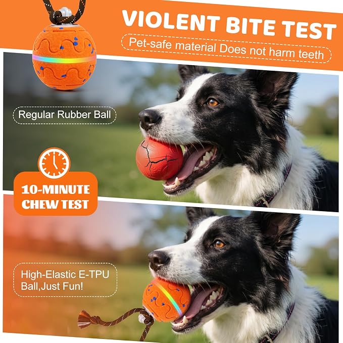 Interactive Dog Toy, Automatic Moving Dog Balls Smart Herding Ball for Dogs with Birdsong E-TPU Material, IPX7 Waterproof (Orange)