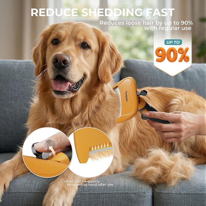 Deshedding Dog Brush Grooming Kit for Dogs Cats, All Hair Types | 6-in-1 Interchangeable Heads for Short, Medium & Long Coats, Reduce Loose Fur, Gentle Deshedding, Undercoat & Knot Detangling