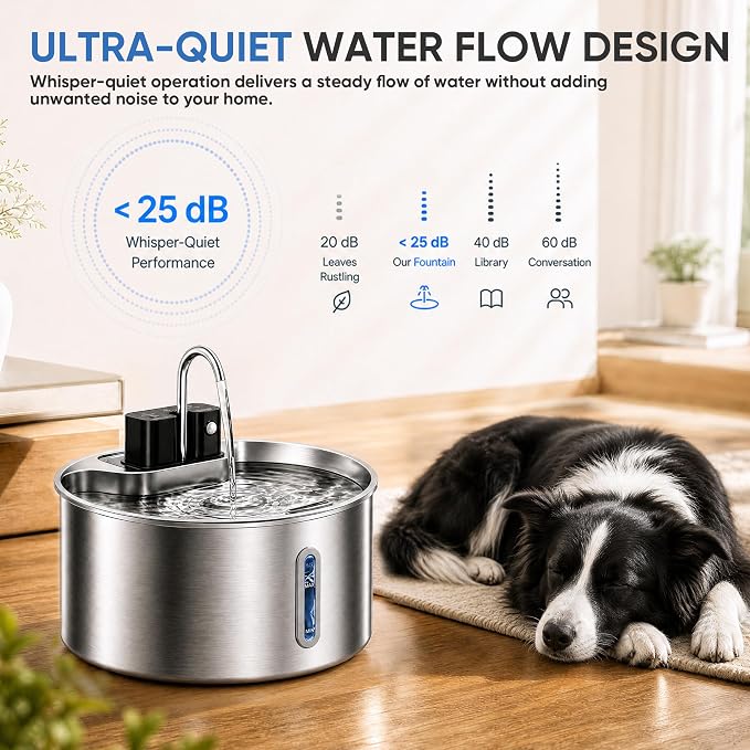 Selene Dog Water Fountain, 7L Stainless Steel Dog Water Fountain with Visual Water Level, Super Quiet Dog Water Bowl, 5-Stage Filtration Pet Water Dispenser, Easy to Clean (7L)
