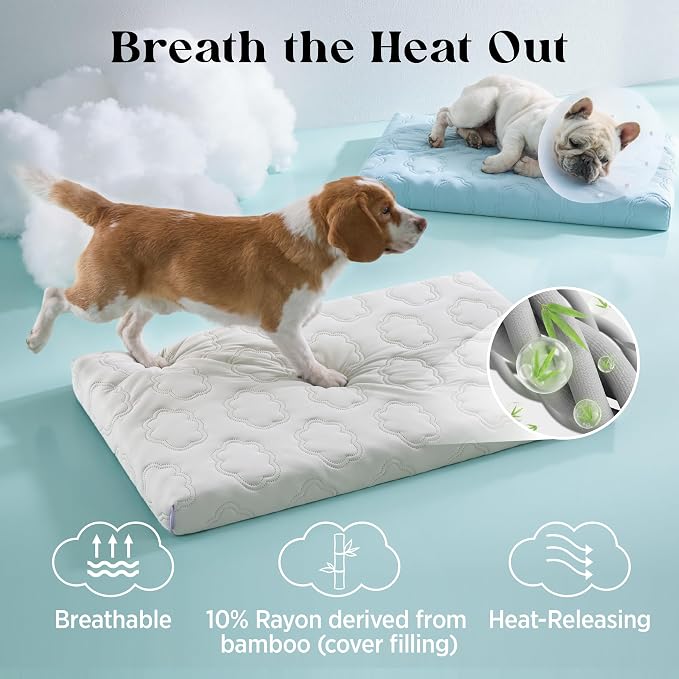 LESURE ApexCloud™ Cooling Dog Bed with Washable Cover for Medium Dogs, 29IN | Q-Max>0.5 Cool-Touch Fabric, Orthopedic Egg Crate Foam,Breathable Non-Slip Summer Mat,For Active Senior Long-Haired Pets,Blue