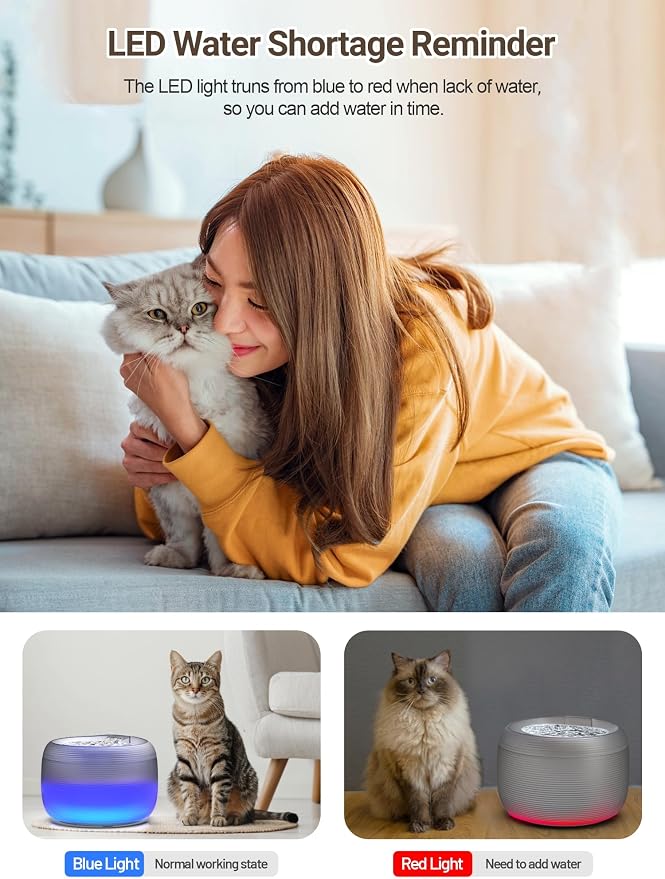 SIBAYS 3.5L Cat Water Fountain, 118oz Large Capacity Cat Fountains for Drinking with Water Level LED Light, Quiet Automatic Pet Water Fountain for Cats Indoor, Dog Water Dispenser Easy to Clean F-016B