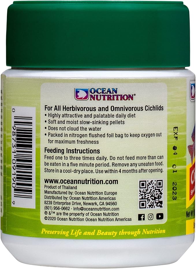 Ocean Nutrition Cichlid Vegi Pellets 3.5-Ounces (100 Grams) Jar - Small Pellet Size