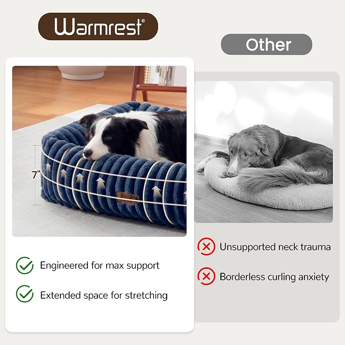 Dog Beds Large Sized Dog,Rectangle Orthopedic Pet Bed for Large Dog, Comfort Fluffy Memory Foam Dog Beds with Anti-Slip Bottom,35 x25 x9 Inches,Navy