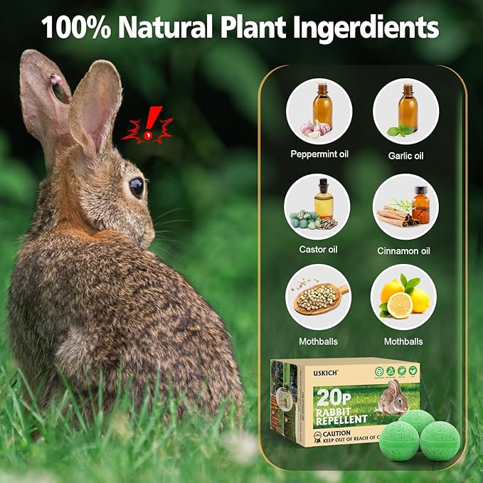 Rabbit Repellent Outdoor,20 Pack Natural Peppermint Oil Rabbit Repellent Pet Safe,Powerful Rabbit Deterrent,Rabbit Repellant for Garden,Deer Repellent for Outdoor Tree Yard, Safe for Lawn and Plant