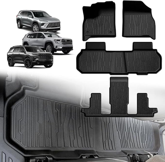 TripleAliners Floor Mats Compatible with 2024-2026 GMC Acadia/Chevy Traverse (2nd Row Captain's Chairs)/2025-2026 Buick Enclave | 7-Seat Only | All Weather TPE Custom Fit Full Set Floor Liners