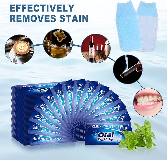 Mint-Flavored Oral Finger Wipes Teeth Whitening Wipes Oral Cleaning Wipe(Dark Blue, 60 Pcs)